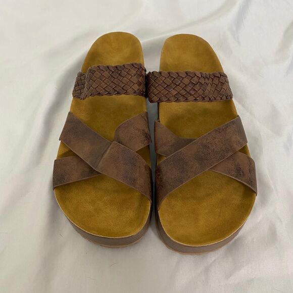 Boho Dark Brown Faux Leather Braided Criss Cross Platform Sandals EU 43 US 12.5 - Picture 3 of 7